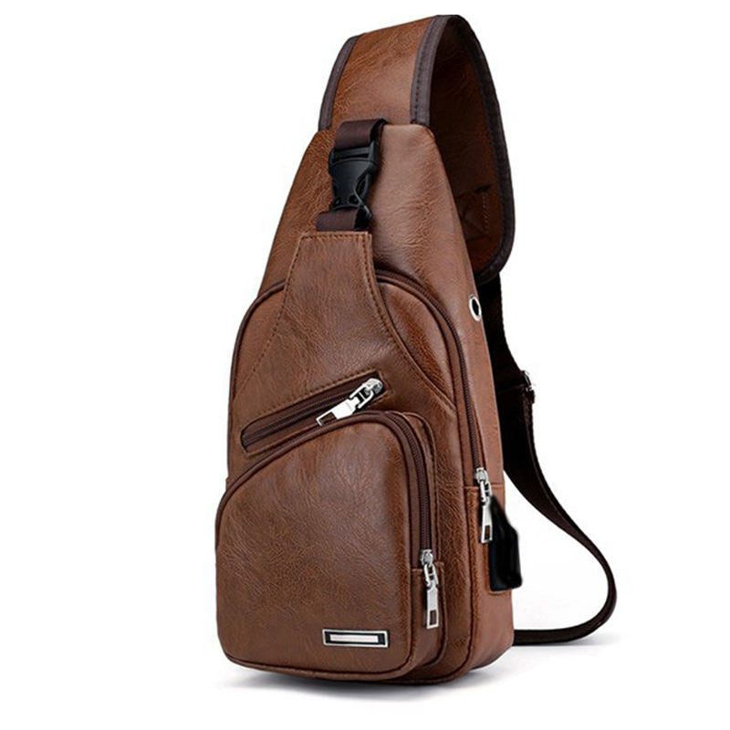 Fashionable charging men's chest bag, outdoor anti-theft crossbody bag, single-shoulder briefcase, strappy bag strap, USB data