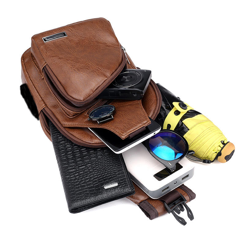 Fashionable charging men's chest bag, outdoor anti-theft crossbody bag, single-shoulder briefcase, strappy bag strap, USB data
