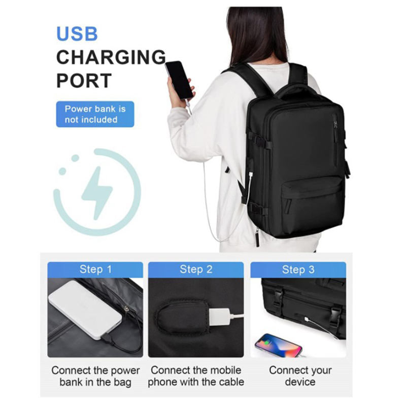 Large-capacity multi-functional waterproof travel backpack, business lightweight polyester, with usb charging
