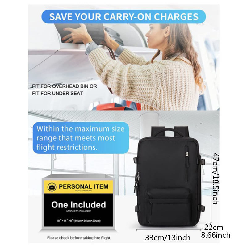 Large-capacity multi-functional waterproof travel backpack, business lightweight polyester, with usb charging