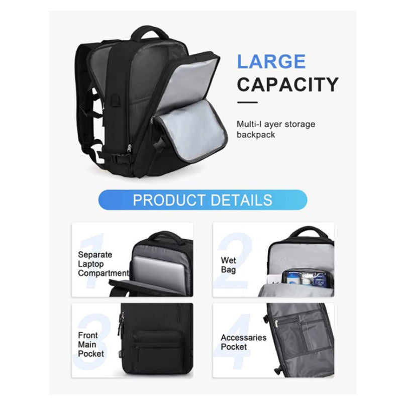 Large-capacity multi-functional waterproof travel backpack, business lightweight polyester, with usb charging