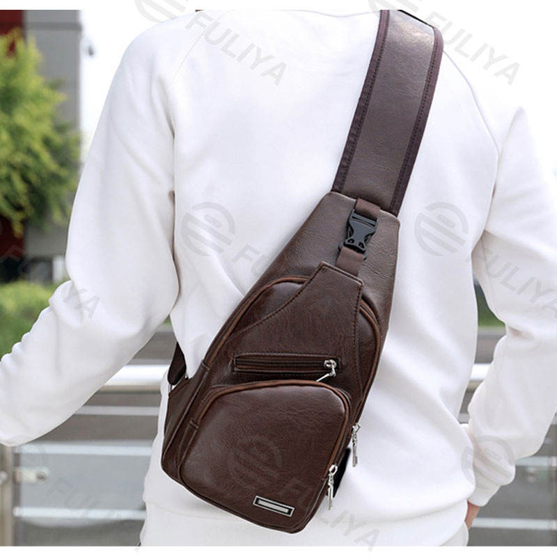 Fashionable charging men's chest bag, outdoor anti-theft crossbody bag, single-shoulder briefcase, strappy bag strap, USB data