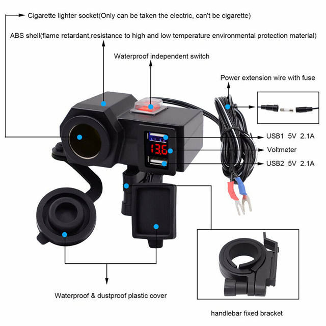 Motorcycle Waterproof Mobile Phone Charger Cigarette Lighter