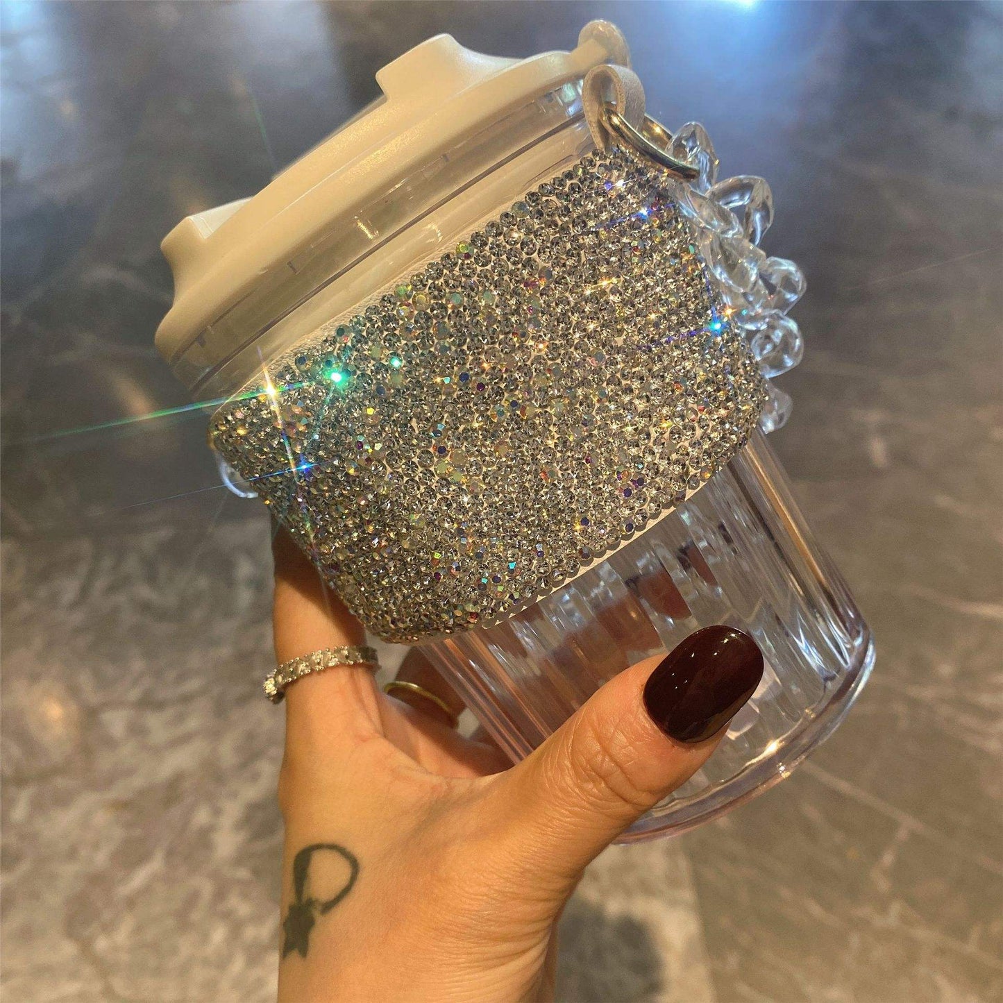 Large Capacity Portable Water Cup Light Luxury Diamond Chain Portable Straight Drink Coffee Cup
