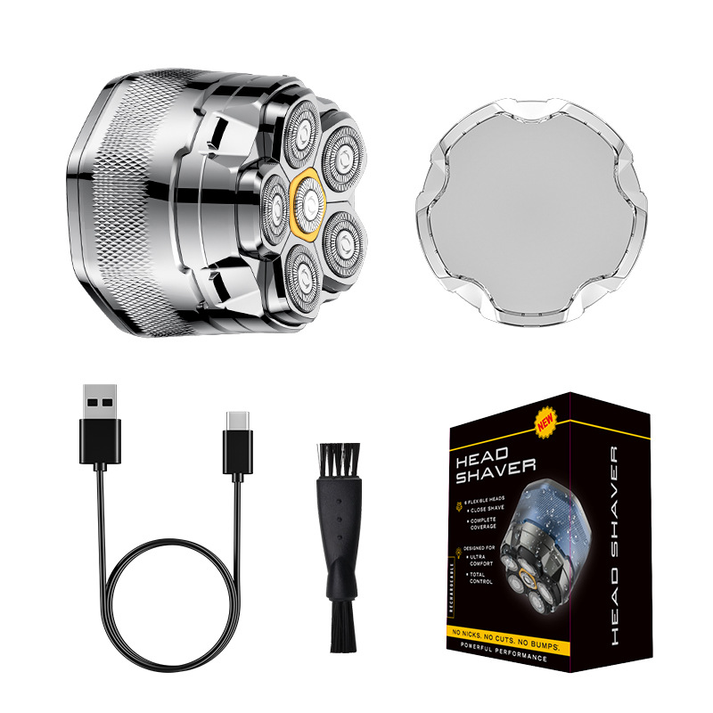 Magnetic rotating six-blade bald artifact bald hair cutting machine full body washable type-c interface fast charging