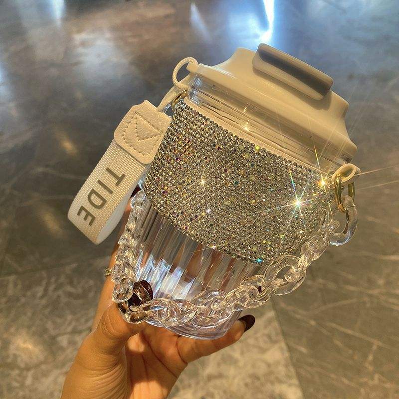 Large Capacity Portable Water Cup Light Luxury Diamond Chain Portable Straight Drink Coffee Cup
