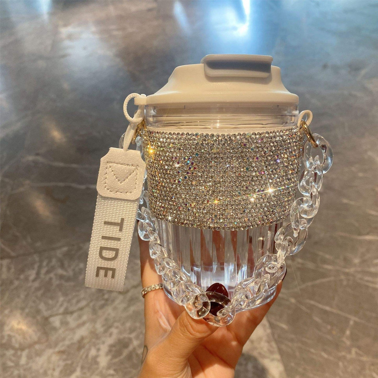 Large Capacity Portable Water Cup Light Luxury Diamond Chain Portable Straight Drink Coffee Cup