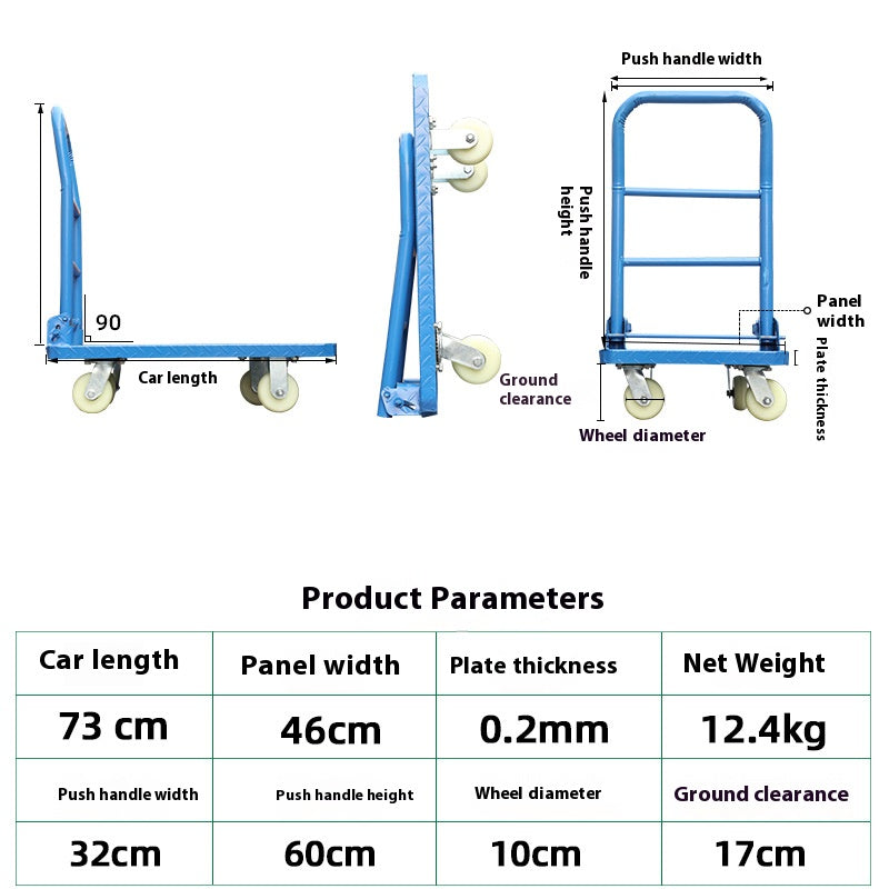 Hardware tool flatbed truck heavy duty folding labor-saving flatbed truck pull truck warehouse handling trolley