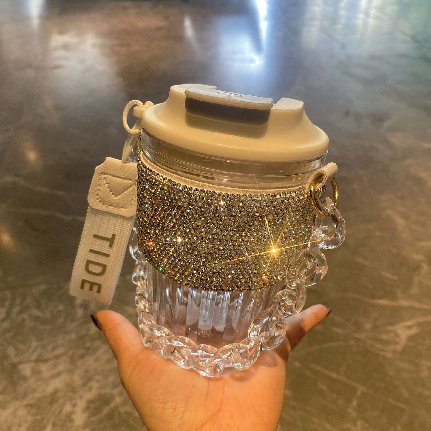 Large Capacity Portable Water Cup Light Luxury Diamond Chain Portable Straight Drink Coffee Cup