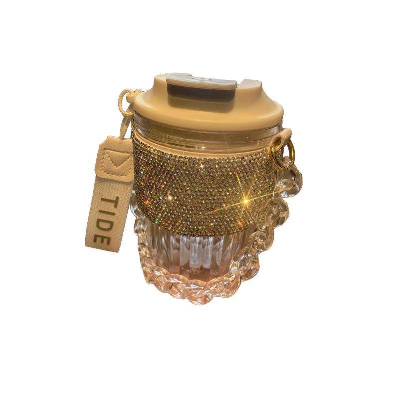 Large Capacity Portable Water Cup Light Luxury Diamond Chain Portable Straight Drink Coffee Cup
