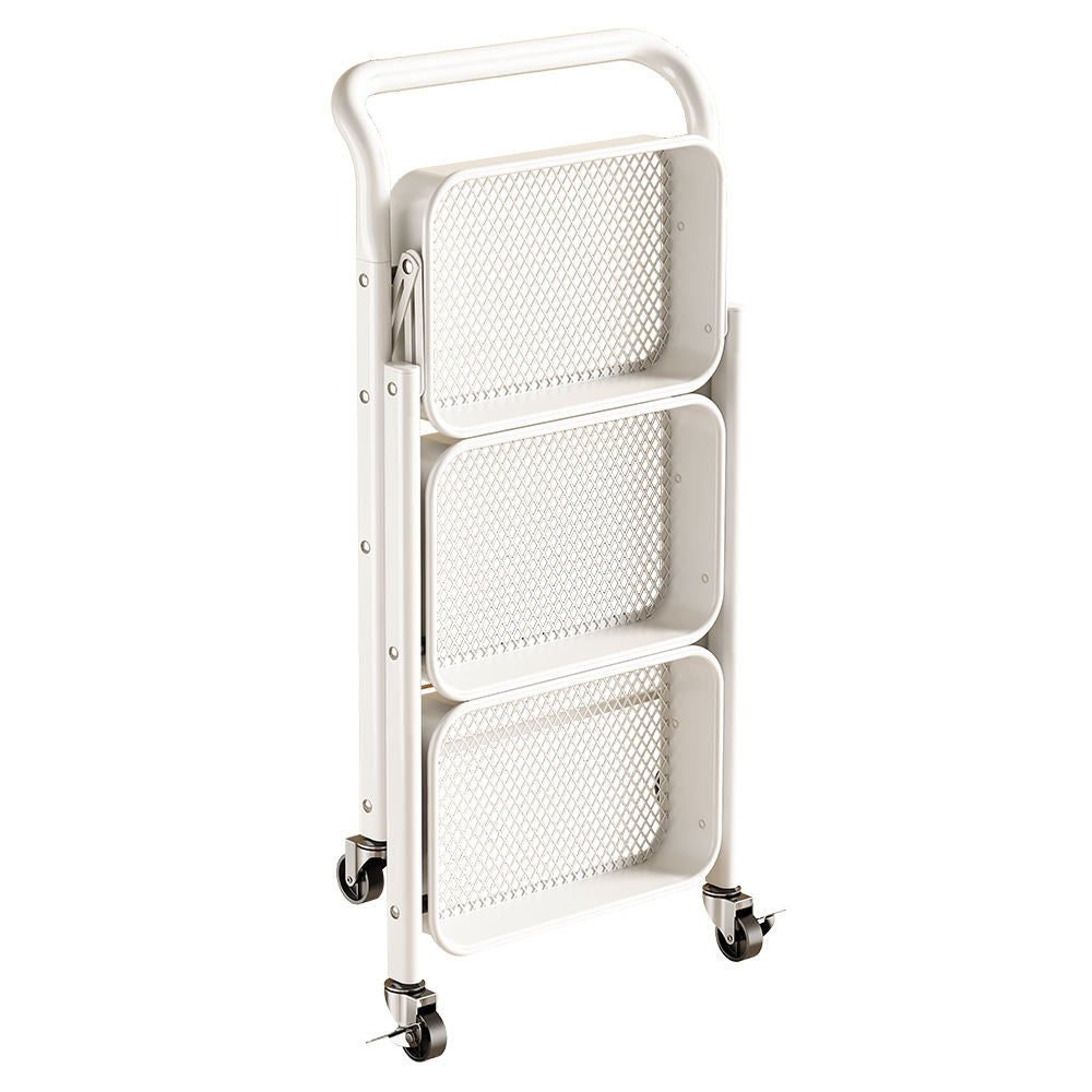 3 Tier Foldable Utility Organizer Multifunction Trolley Cart Rolling Storage Cart With Wheels