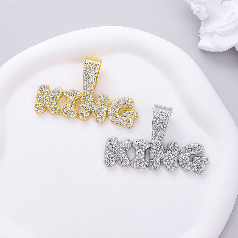 Hotsale Hip Hop Iced Out Big Cuban Chain with Zinc Alloy Hip Hop Full Rhinestone KING Letter Pendant Necklace