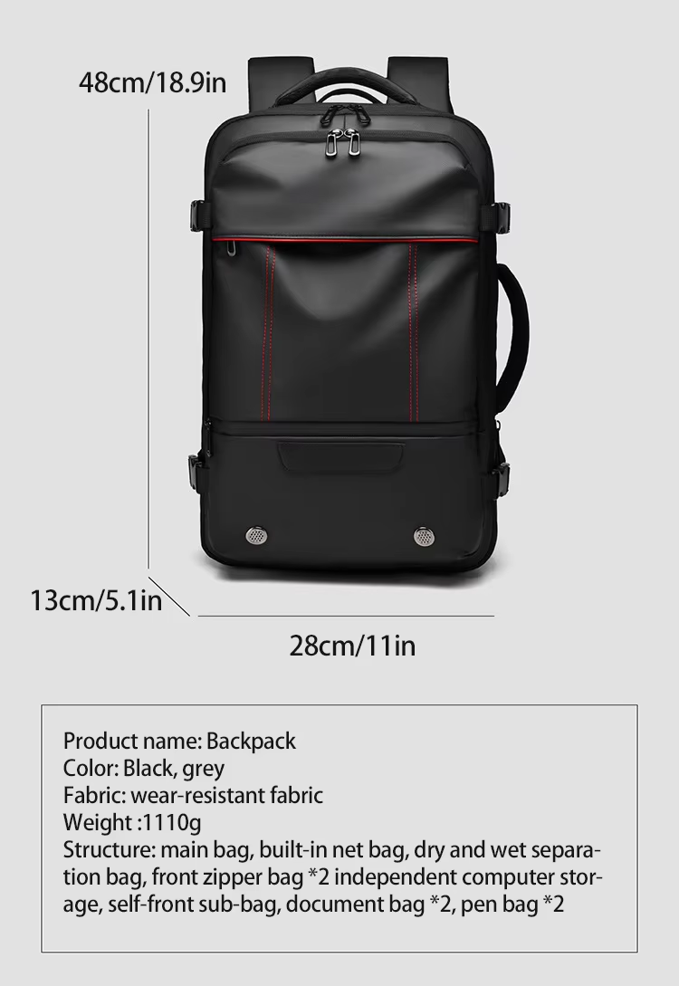 Business backpack, waterproof travel backpack, large-capacity laptop backpack with USB charging