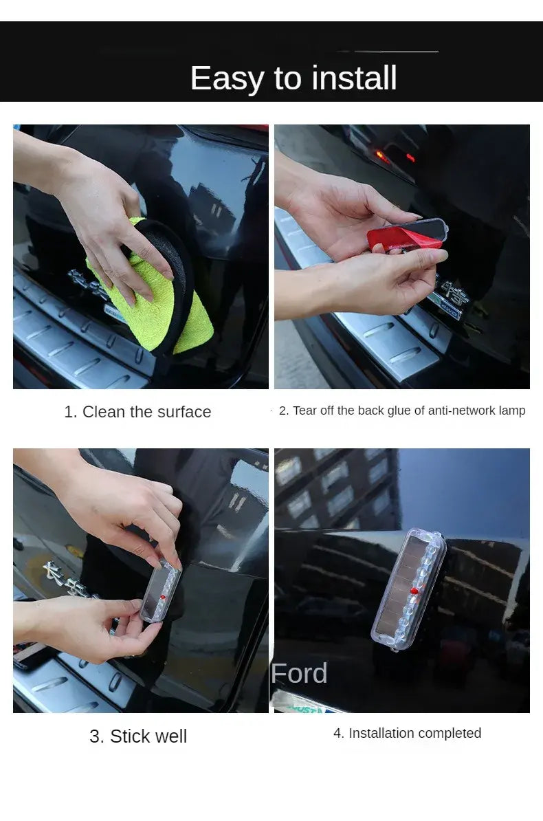 Solar Car Anti-Rear-End Flashing Light 10 LED Warning Light Vibration Sensor Motorcycle Anti-collision Flashing Light