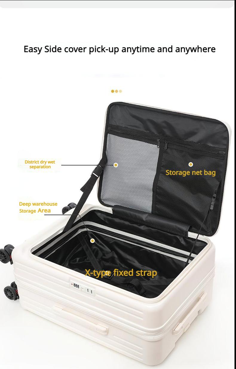 20-Inch Lightweight Durable Fashionable Password Trunk Multi-Function Business Spinner Luggage Case Front Open Lid Suitcase
