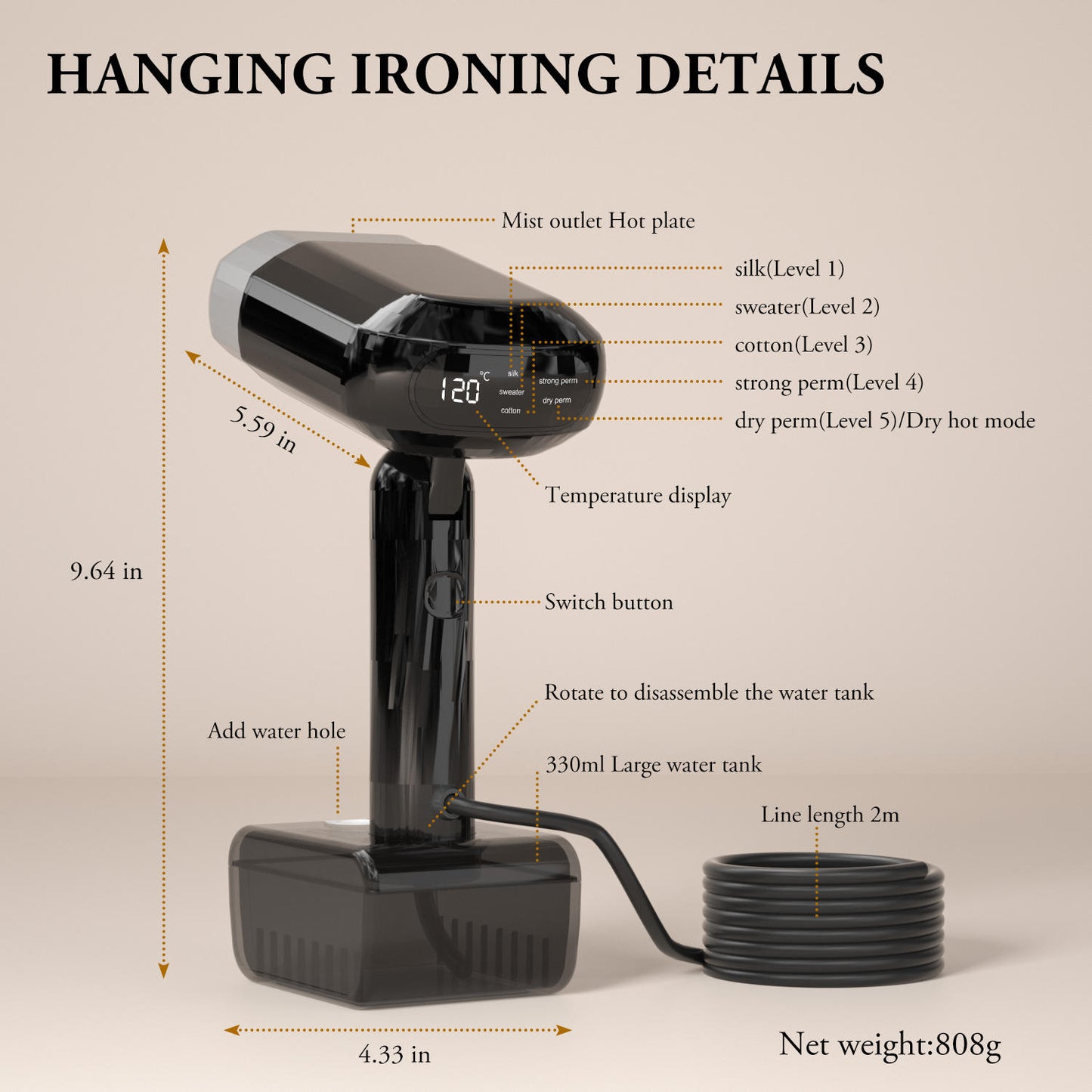 Rotating Steam Iron Handheld Wet and Dry Double Hot Steam Generator Portable Garment Steamer Home Travelling Ironing