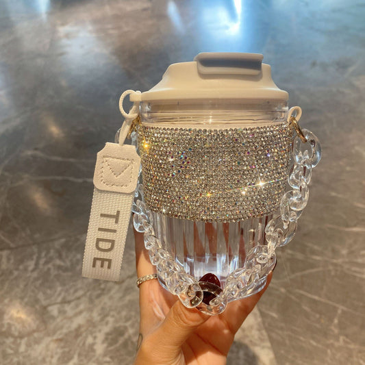 Large Capacity Portable Water Cup Light Luxury Diamond Chain Portable Straight Drink Coffee Cup