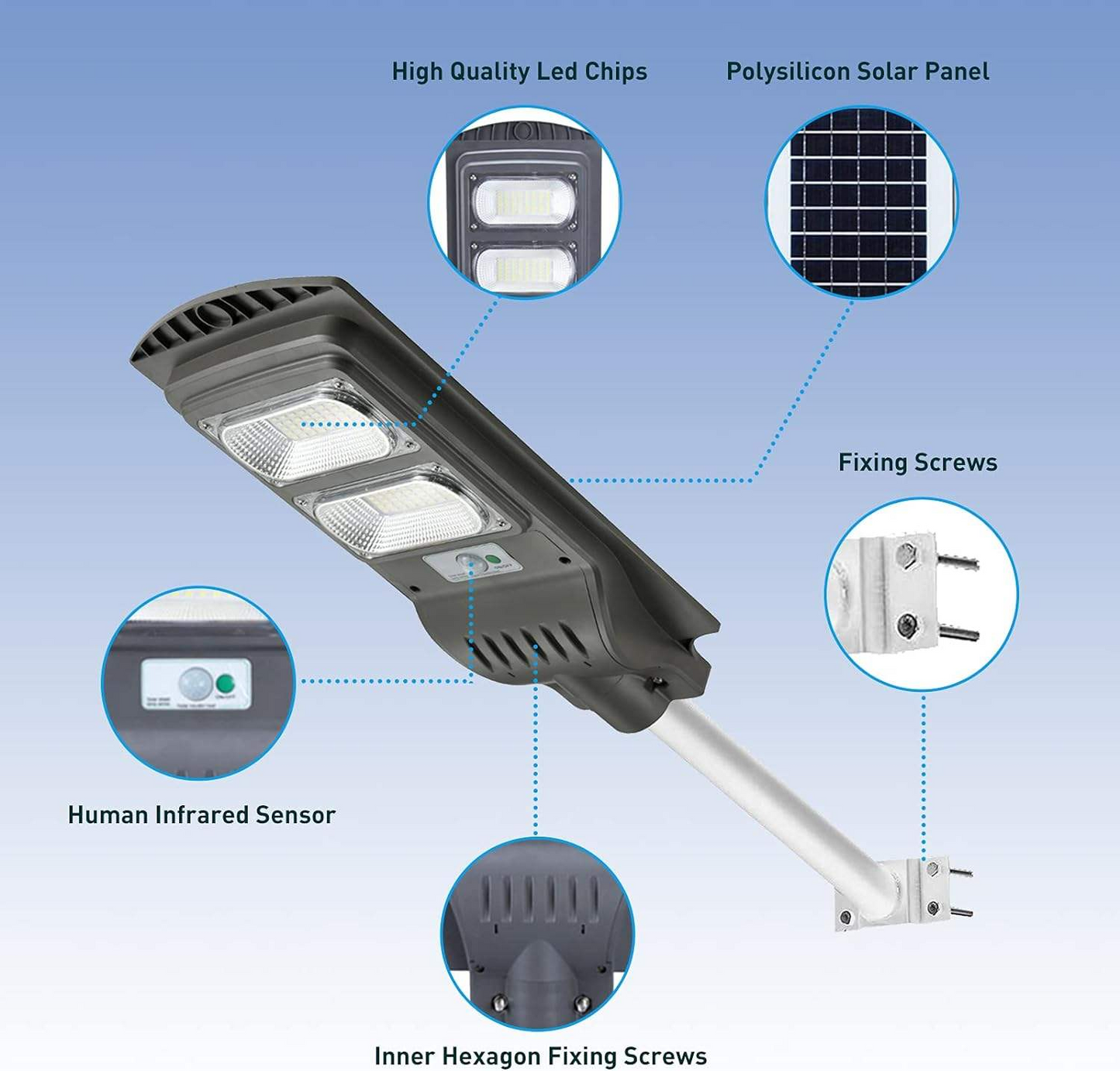 Solar integrated street light human body sensing outdoor light control road LED solar light