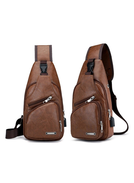 Fashionable charging men's chest bag, outdoor anti-theft crossbody bag, single-shoulder briefcase, strappy bag strap, USB data