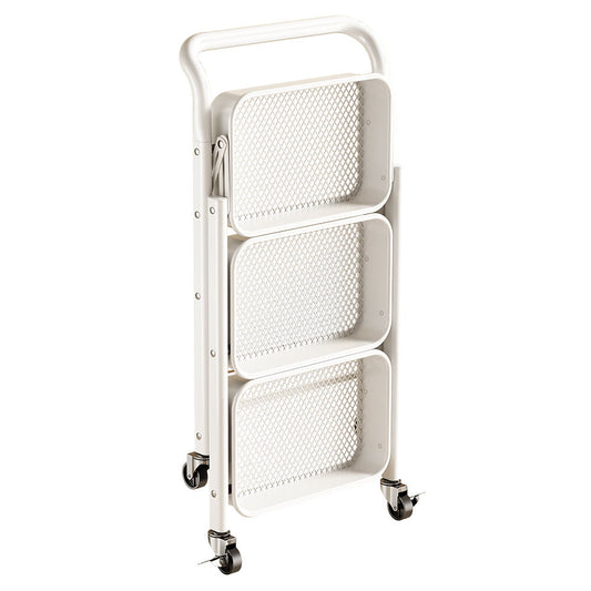 3 Tier Foldable Utility Organizer Multifunction Trolley Cart Rolling Storage Cart With Wheels