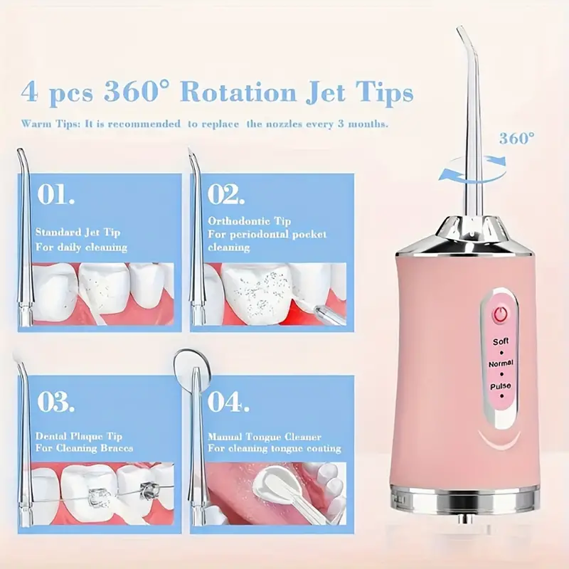 [24-hour delivery+Cash on delivery]4-in-1 Rechargeable Oral Irrigator: Portable, Wireless Dental Care Flosser with USB Charging for Healthy Gums & Travel